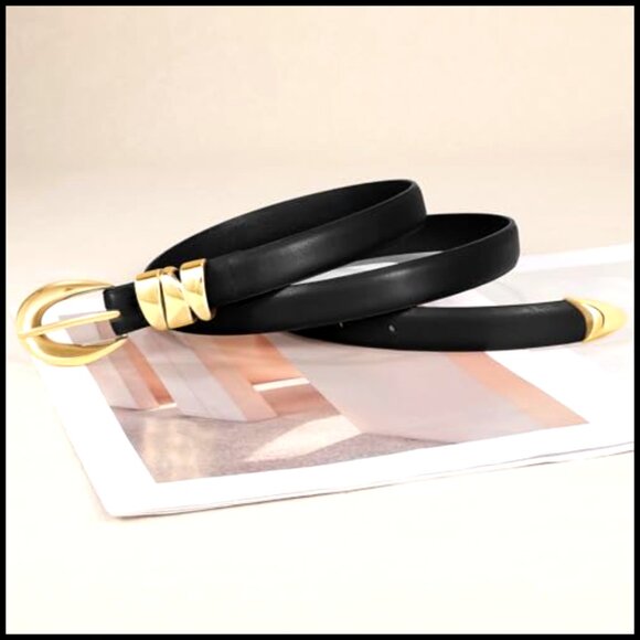 Skinny Leather Belt Gold Buckle Minimal Chic Classic Trendy Waist Accessory main image 5